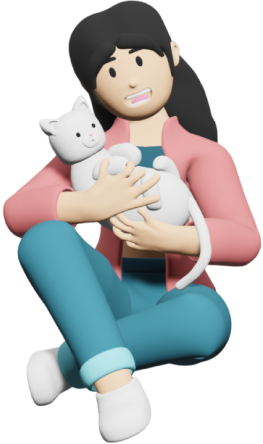 3D rendering of Denalia cradling her cat, created in Blender